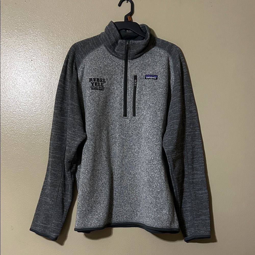 Patagonia Men's Zip-Up Sweater in Charcoal Rebel Yell Whiskey detail